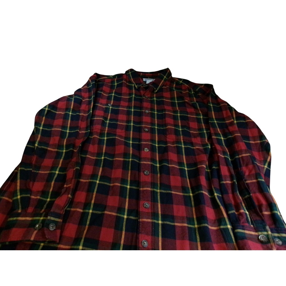 Duluth Trading Co Mens 2XL Tall Relaxed Fit Flannel Shirt Plaid Red‎ 3237-124